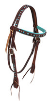 Horse Western Tack Turquoise Padded Leather Bridle Rhinestones Cowgirl 7... - $39.59