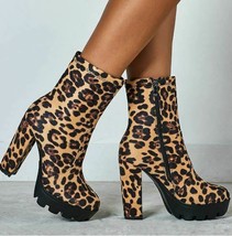Ladies Sexy Leopard Print Platform Casual Party High-Heeled Ankle Boots ... - £46.35 GBP
