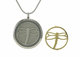 Stainless Steel/14k Gold Plated Round Pewter Cremation Pendant w/Dragonfly - $169.99