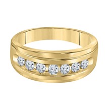 0.75CT Round Moissanite Mens Wedding Single Row Band Ring 14K Yellow Gold Plated - £110.75 GBP