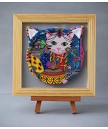 Whimsical Ceramic Cat Art framed comes with an easel for easy display 15... - $20.81 CAD