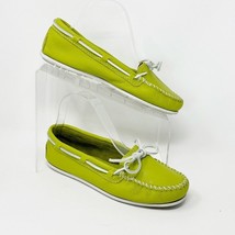 Minnetonka Womens Lime Green Leather Cream Laces Moccasin Flats, Size 8 - $24.70