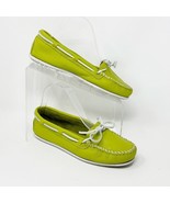 Minnetonka Womens Lime Green Leather Cream Laces Moccasin Flats, Size 8 - £19.51 GBP