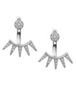 Sterling Silver Back Spiked Curved Bar and Front Clear CZ Stud Earrings - $78.19 CAD