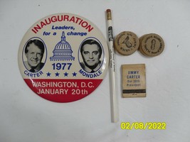 President Jimmy Carter Collectable Lot 6&quot; 1977 Pin Pencil 8 Wooden Nickles Match - £14.68 GBP