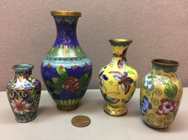 Vintage Lot of 4 Enamel Miniature Chinese Japanese Asian Vases - £43.01 GBP