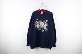 Vintage 90s Country Primitive Womens 3XL Bird House Layered Sweatshirt USA Blue - £35.65 GBP