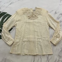 JG Hook Womens Vintage 90s Lace Collar Blouse Top Sz 12 Cream Linen Cottagecore - £22.20 GBP