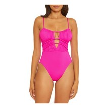 Becca 850437 Santorini Shirred Front Sarai One-Piece Swimsuit SZ M Pink Flambe - $63.36