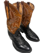 Tony Lama men&#39;s Supple Black Bullhide and Brown Leather Western Boots si... - $90.41