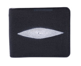 Genuine Stingray Skin Leather Bifold 2 eyes Wallet for Men : Black - £44.75 GBP