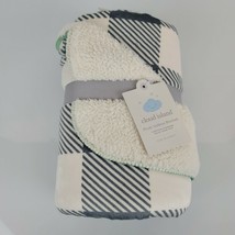 Cloud Island Cream Ivory Gray Green Blue Plaid Stripe Sherpa Baby Blanket NEW - £35.18 GBP