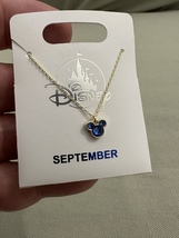 Disney Parks Mickey Mouse Faux Sapphire September Birthstone Necklace Gold Color image 6