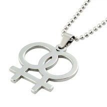 Double Female Symbol Necklace Stainless Steel Pendant Lgbt Lesbian Pride Venus - £7.01 GBP