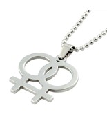 DOUBLE FEMALE SYMBOL NECKLACE Stainless Steel Pendant LGBT Lesbian Pride... - £7.11 GBP