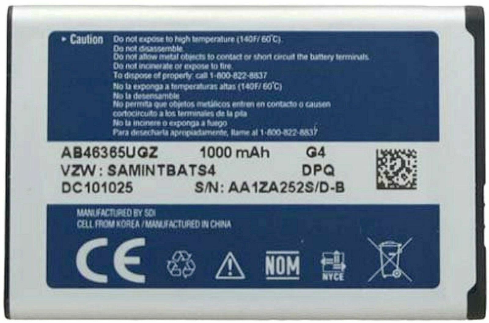 Primary image for OEM Samsung Intensity II 2 U460 Cell Phone Battery AB46365UGZ Replacement 1000