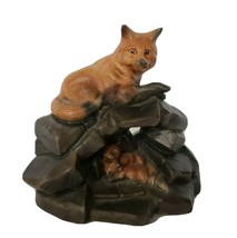Red Fox Mother and cub on rocks Ceramic Figurine Home décor - £14.14 GBP