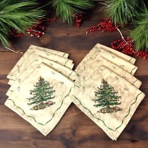 SPODE Vintage Christmas Tree Damask Cloth Dinner Napkins Set/8 Holly - £14.41 GBP