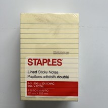 Staples Stickies Recycled Line-Ruled Notes Yellow 4&quot; x 6&quot; 5 Pads/PK - £10.08 GBP