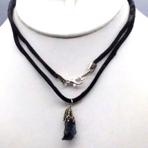 Vintage Raw Labradorite Pendanton Black Silk Cord Necklace, Boho Chic Natural Ge - £55.55 GBP