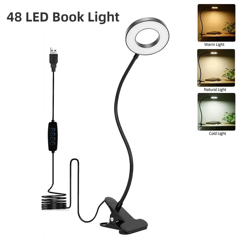 USB LED Reading Lights Flexible Gooseneck Dimmable Table Lamp Clip On In... - $12.49+