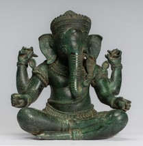 Ganesh Statue - Ancien Khmer Style Assis Bronze Ganesha 29cm/12 &quot; - £888.50 GBP