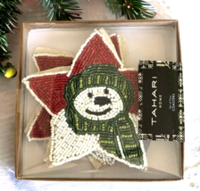 Tahari Christmas Holiday Winter Set of 4 Beaded Drink Coasters Snowman on a Star - £23.06 GBP