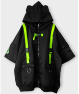 Cyberpunk Cat ears black and toxic green zip up hoodie - unisex - $59.99
