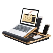 Bamboo Laptop Lap Desk Angle Adjustable, Sofa Bed Desk Portable With Cushion And - £85.04 GBP