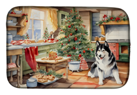 Festive Alaskan Malamute Christmas Cookies Dish Drying Mat, Absorbent &amp; Stylish - £18.50 GBP