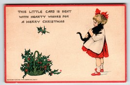 Christmas Postcard Girl Holds Black Cat Tuck Holly Series 557 Joys Of Youth - £16.52 GBP