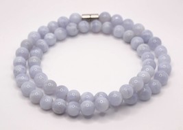 Genuine Blue Lace Agate Necklace Mala Beads Blue Agate Crystal 8mm Beads Necklac - $75.00