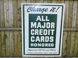 Vintage All Major Credit Cards Honored Oil Company Double Sided Sign - $1,845.35 MXN