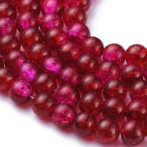 Z  Bead Lot 5 strand 8mm round crackle glass Two Tone FireBrick  red 31 ... - $10.93