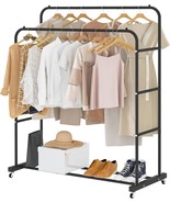 Heavy-Duty Rolling Garment Rack with Double Rods Multi-functional Black - $49.99