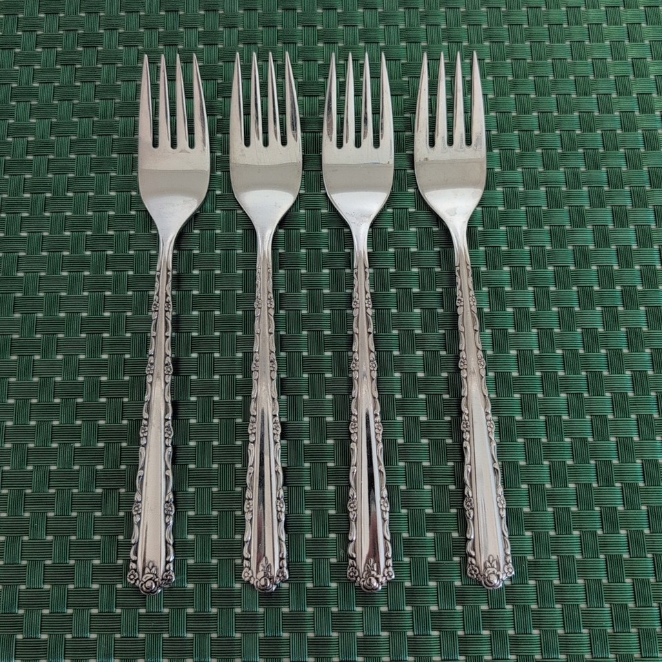 Oneida CHERIE Salad Forks Set Lot of 4 Stainless Deluxe Floral Glossy USA - $11.99