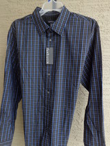 NWT Mens Van Heusen L/S Cotton Blend Shirt Black multi windowpane S 14-14.5 - $20.78