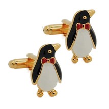 Cute Penguin Cufflinks Black White Gold Plate Wedding Groom Best Man W Gift Bag - £9.58 GBP