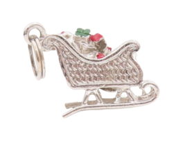 925 Sterling Silver Vintage Pendant DANECRAFT Enameled Carved Sleigh  PT23003 - $43.64