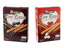 5 X 100G Julie&#39;s Love Letters Chocolate/Strawberry Wafer Sticks Biscuits Snacks - £23.93 GBP