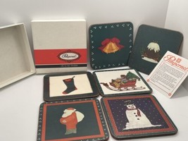 PIMPERNEL 6 Christmas Cork Backed Coasters Vintage England Winter Holiday - £8.30 GBP