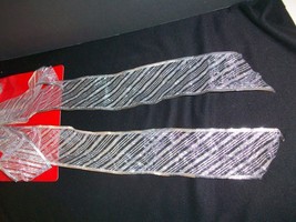 Large Silver Striped Wired Edge Christmas Gift Wreath Bow Package Wedding Fancy - £11.98 GBP