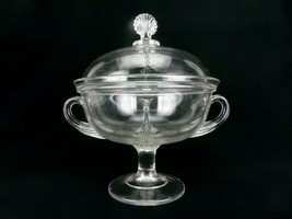 Clear Glass Antique Pedestal Bowl With Lid, Sea Shell Pattern, Trophy Ha... - £23.09 GBP