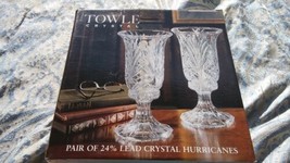 2 Hurricane Candle Holders 24% Lead Crystal Matching Pair Glass One chipped  - $64.34