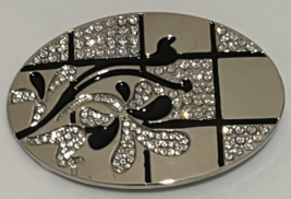 Women Belt Buckle Rhinestones Black Silver Glam Alloy Sparkle Fashion Cinch - £10.50 GBP