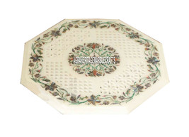 Marble White Octagon Dining Table Top Multi Mosaic Floral Occasion Decor H3961 - £301.92 GBP+