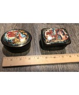 Vtg Set Of 2 RUSSIAN Black Porcelain Hand Painted Music Box Kholuv Works... - $97.02