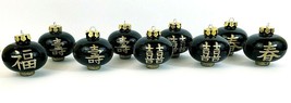 Oriental New Year Decorations Set Of 9 Black &amp; Gold Glass 3&quot; - £15.42 GBP