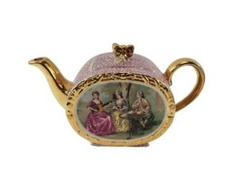 Sandler Ceramic Barrell Tea Pot Pink Gold #1781 BW w Lid Made in England - $128.65