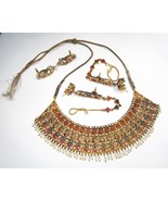 Estate India Gold Plated Genuine Emerald Sapphire Ruby Pearl Jewelry Set... - £319.51 GBP